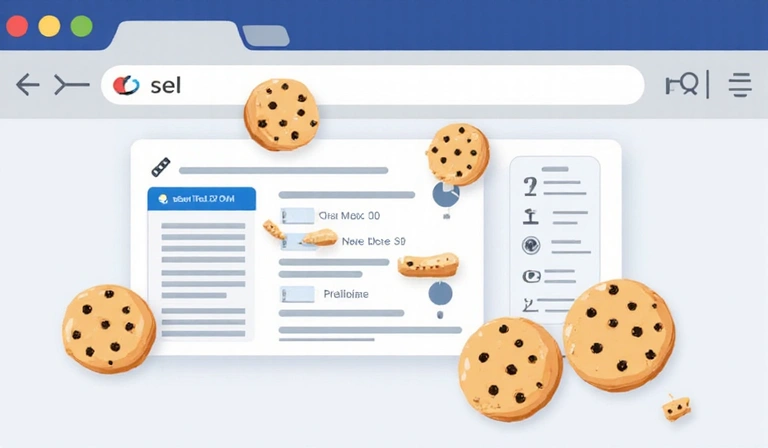Ilustracja plików cookie jako małych ciasteczek cyfrowych w przeglądarce internetowej